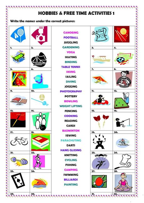 Hobbies Time Activities 1 Esl Worksheets