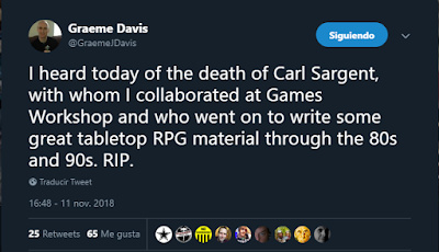 Carl Sargent nos dejó hace unos meses (TSR UK, TSR, GW)