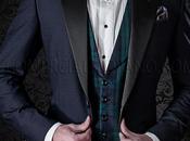 Esmoquin italiano azul pura lana cuadro madrás