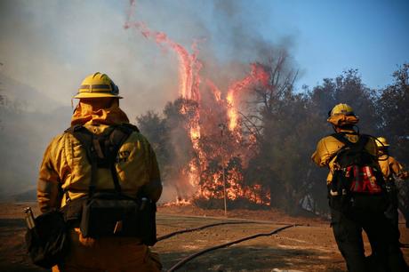 Bomberos batallando. (AFP)