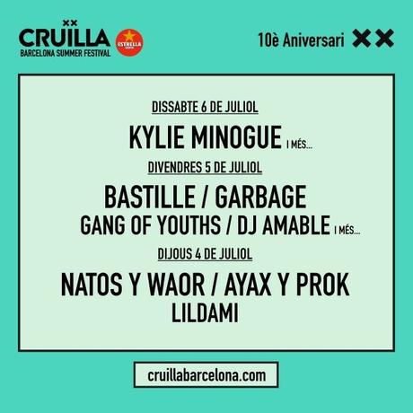 Festival Cruïlla Barcelona 2019: Kylie Minogue, Bastille, Garbage, Natos y Waor, Ayax y Prok...
