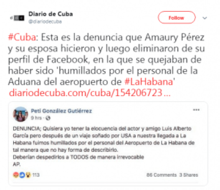 Esposa de Amaury Pérez eliminó de Facebook el polémico post en contra de la Aduana de Cuba