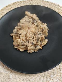 Risotto de pollo y champiñones