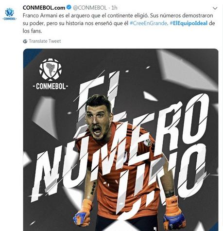 Armani es el mejor arquero de América según el sondeo de la Conmebol en Twitter.