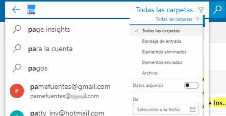 busqueda y filtro outlook