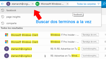 buscar dos cosas outlook correo