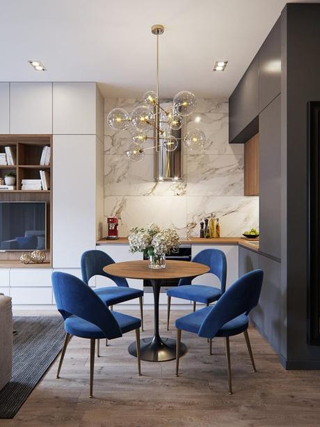 Convivir en el mismo espacio Lampara de cristal en la cocina