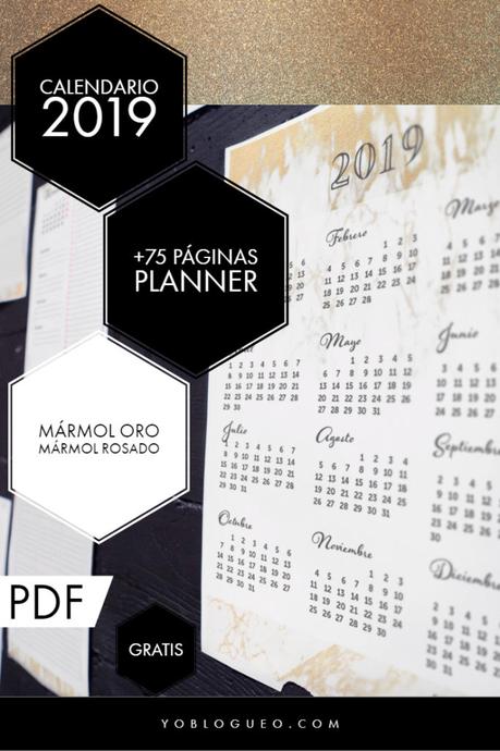 Planner y calendario 2019 mármol de 75 páginas gratis
