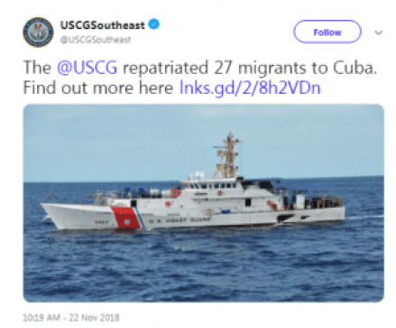 Guardia Costera de EE.UU. repatría a 27 balseros cubanos