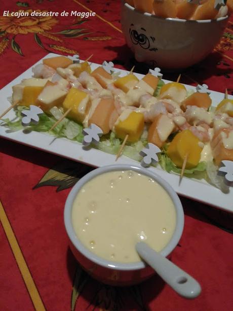 BROCHETA DE GAMBAS Y FRUTA CON MAYONESA DE MANGO #ASALTABLOGS