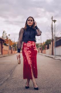 Red sparkling skirt