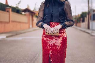 Red sparkling skirt