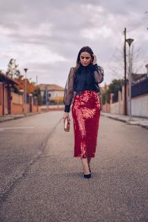 Red sparkling skirt