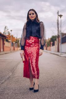 Red sparkling skirt