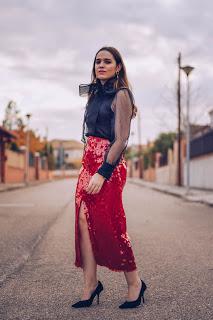 Red sparkling skirt