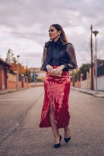 Red sparkling skirt