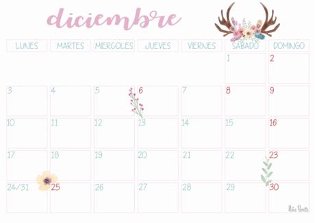 Imprimible: Calendario diciembre 2018
