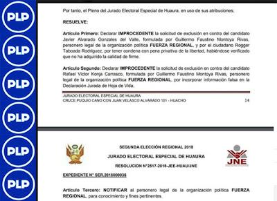 Para otra vez será? JEE DE HUAURA DECLARÓ IMPROCEDENTE EXCLUSIÓN DE JAVIER ALVARADO Y RAFAEL KONJA...