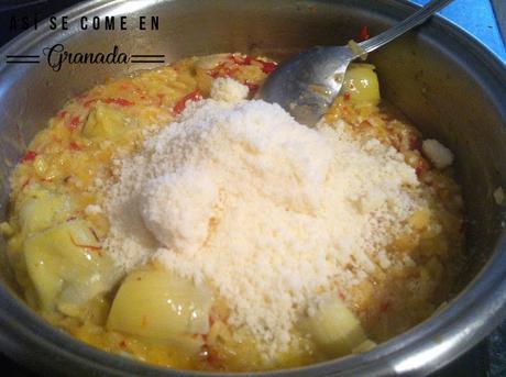 Arroz cremoso con alcachofas. Juego de blogueros 2.0