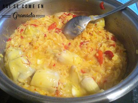 Arroz cremoso con alcachofas. Juego de blogueros 2.0