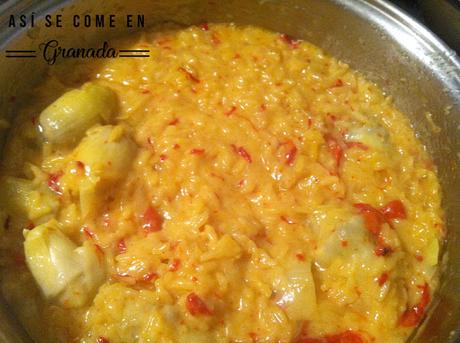 Arroz cremoso con alcachofas. Juego de blogueros 2.0