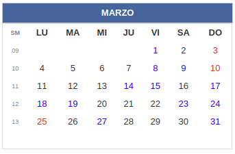 Calendario laboral Colombia: Marzo 2019