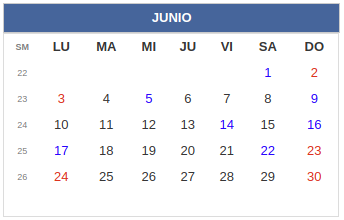 Calendario laboral Colombia: Junio 2019