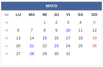 Calendario laboral Colombia: mayo 2019