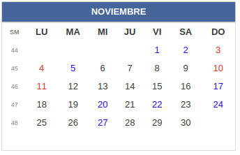 Calendario laboral Colombia: Noviembre 2019