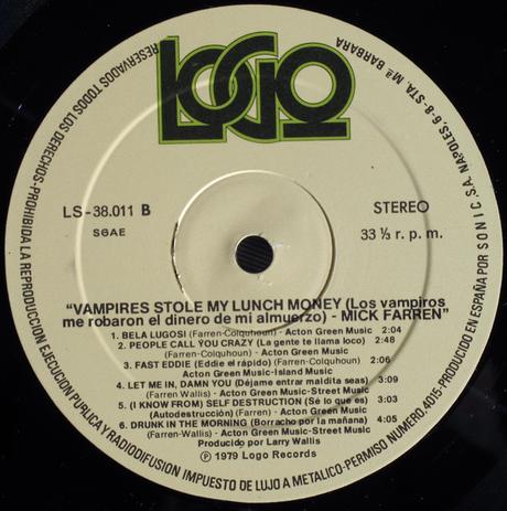 Mick Farren -Vampires Stole My Lunch Money Lp 1979