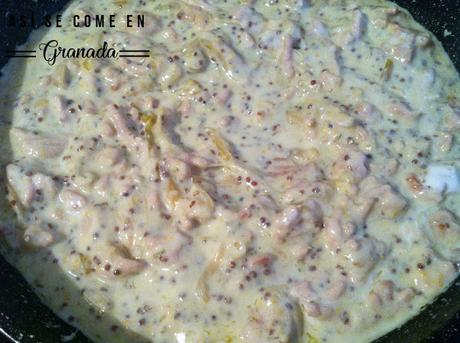 Espaguetis a la crema de mostaza