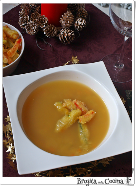 Sopa de verdura con quinoa y tempura