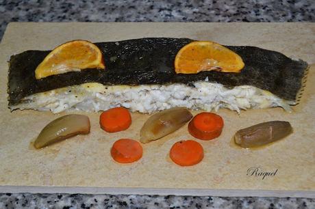 Rodaballo al horno con vino y mandarinas