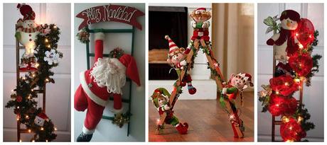 Ideas para decorar en navidad usando peluches y escaleras de madera