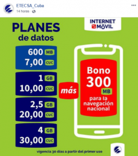 Tarifas del servicio de INTERNET para celulares en Cuba a partir del 6 de diciembre