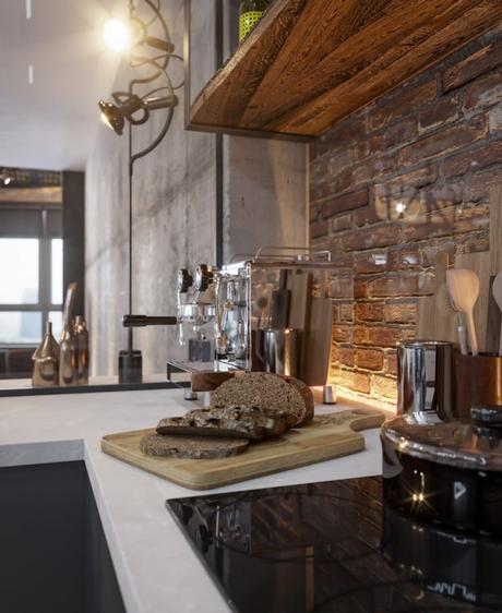 Dark Grey Open Kitchen Luz en la encimera