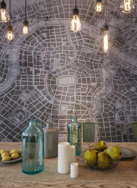 Dark Grey Open Kitchen mapa mural loft
