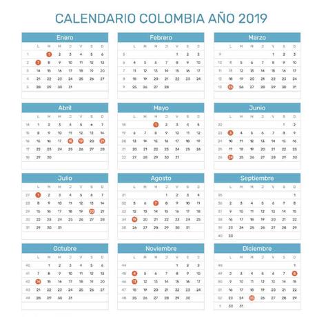Calendario Festivos Colombia 2019 - Paperblog