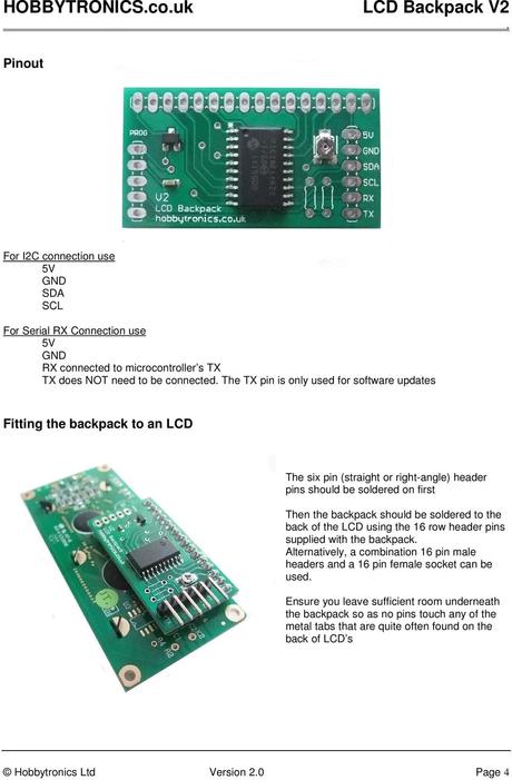 To The Back Of Lcd Using 16 Row Header Pins Supplied With Backpack
