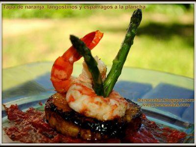 Tapa de langostinos, naranja y espárragos, foto 3