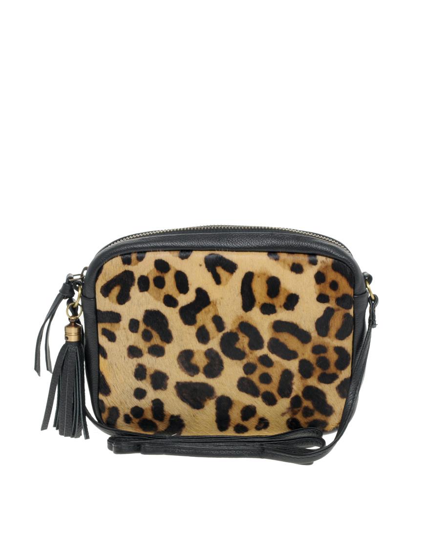 Leather leopard-print across-body bag