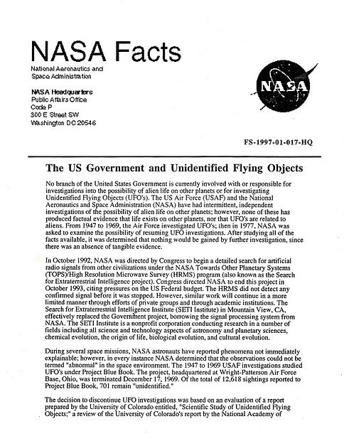 El Gobierno de los Estados Unidos y los Objetos Voladores No Identificados