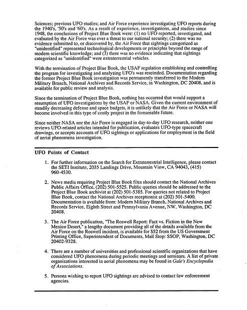 El Gobierno de los Estados Unidos y los Objetos Voladores No Identificados