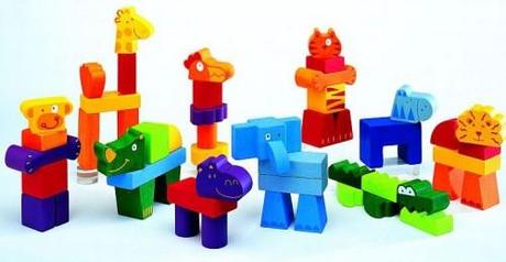 Juego de bloques de animales de madera