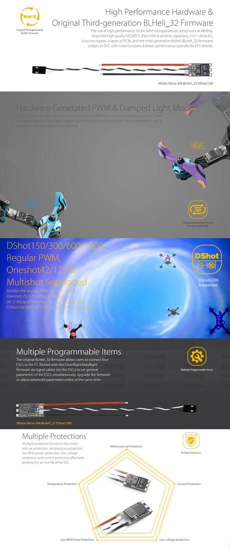 4 Pcs Hobbywing Xrotor Micro 30a Blheli 32 2 5s Dshot1200 Brushless Esc For Rc Drone