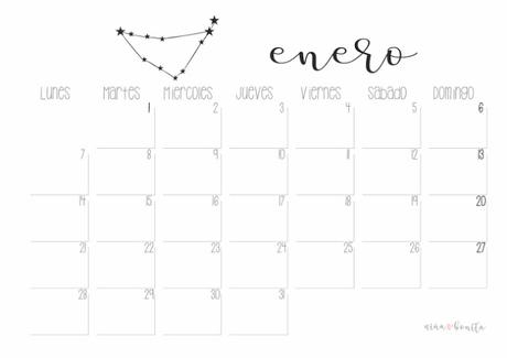 Imprimible: Calendario enero 2019