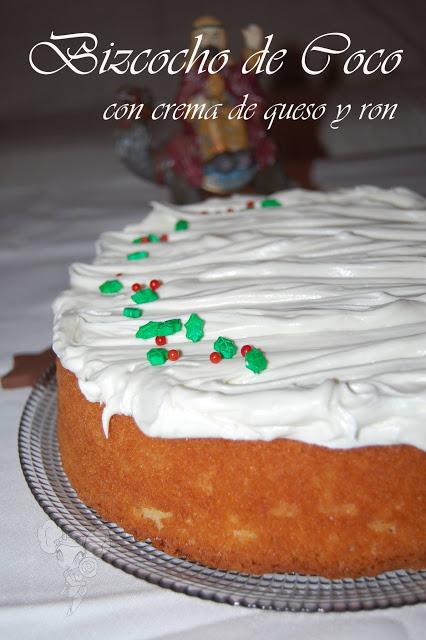Bizcocho de coco con crema de queso y ron Bizcocho de coco con crema de queso y ron