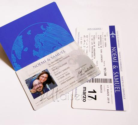 Invitación de boda pasaporte y tarjeta de embarque