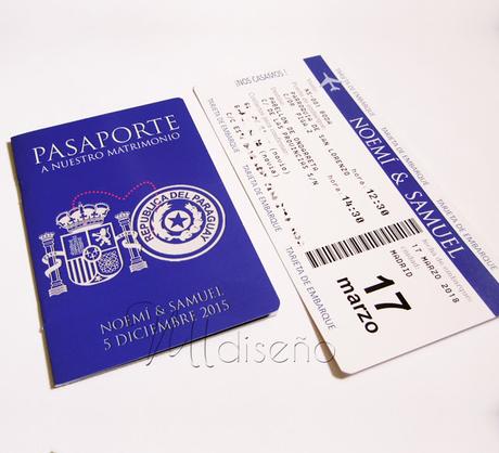 Invitación de boda pasaporte y tarjeta de embarque