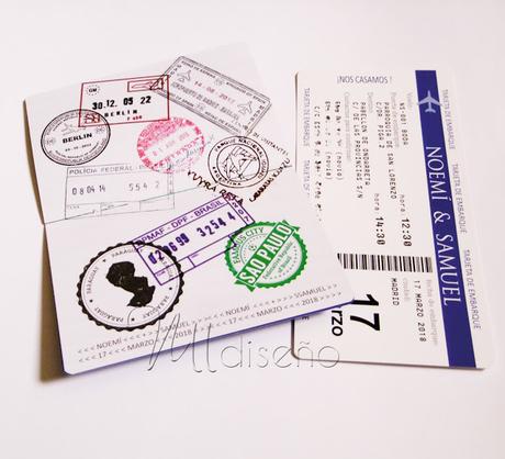 Invitación de boda pasaporte y tarjeta de embarque